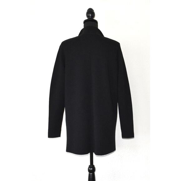 A7 Auth EILEEN FISHER Black Wool Knit V Neck Open Front Cardigan Sweater Size L - Picture 3 of 4